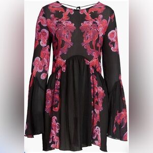 Free People Bell Sleeve Swing Dress – Black & Pink (Size M)